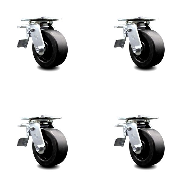 5 Inch Polyolefin Caster Set with Roller Bearings and Total Lock Brakes SCC
